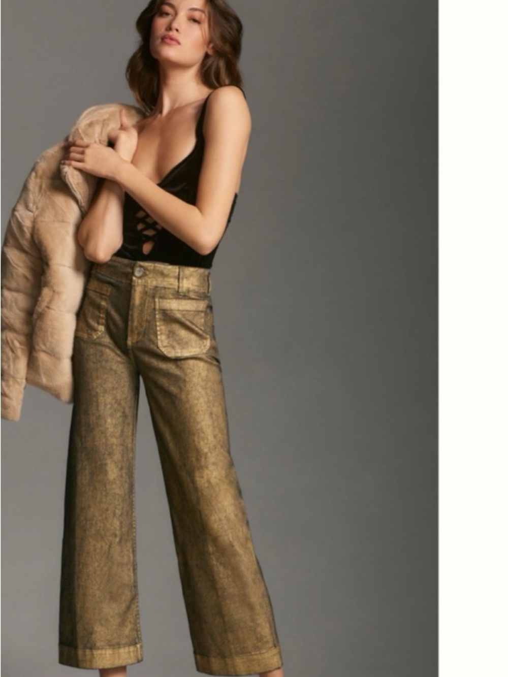 Metallic Gold Wide-Leg Women's Jeans